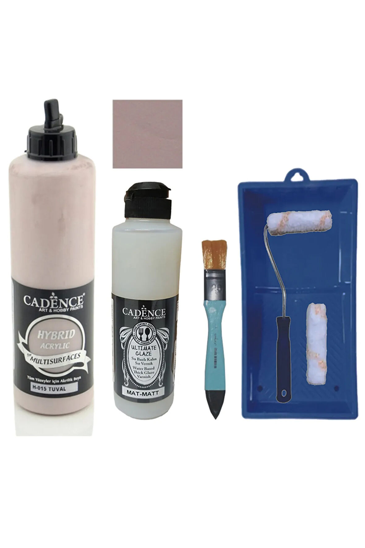 Mobilya Boyası-Cadence Multisurface H-015 Tuval 500Ml Ultimate Vernik Mat 250Ml Saten Rulo Set