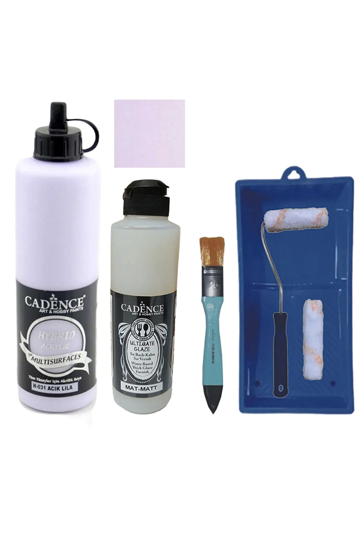 Mobilya Boyası-Cadence Multisurface H-031 Açık Lila 500Ml Ultimate Vernik Mat 250Ml Saten Rulo Set