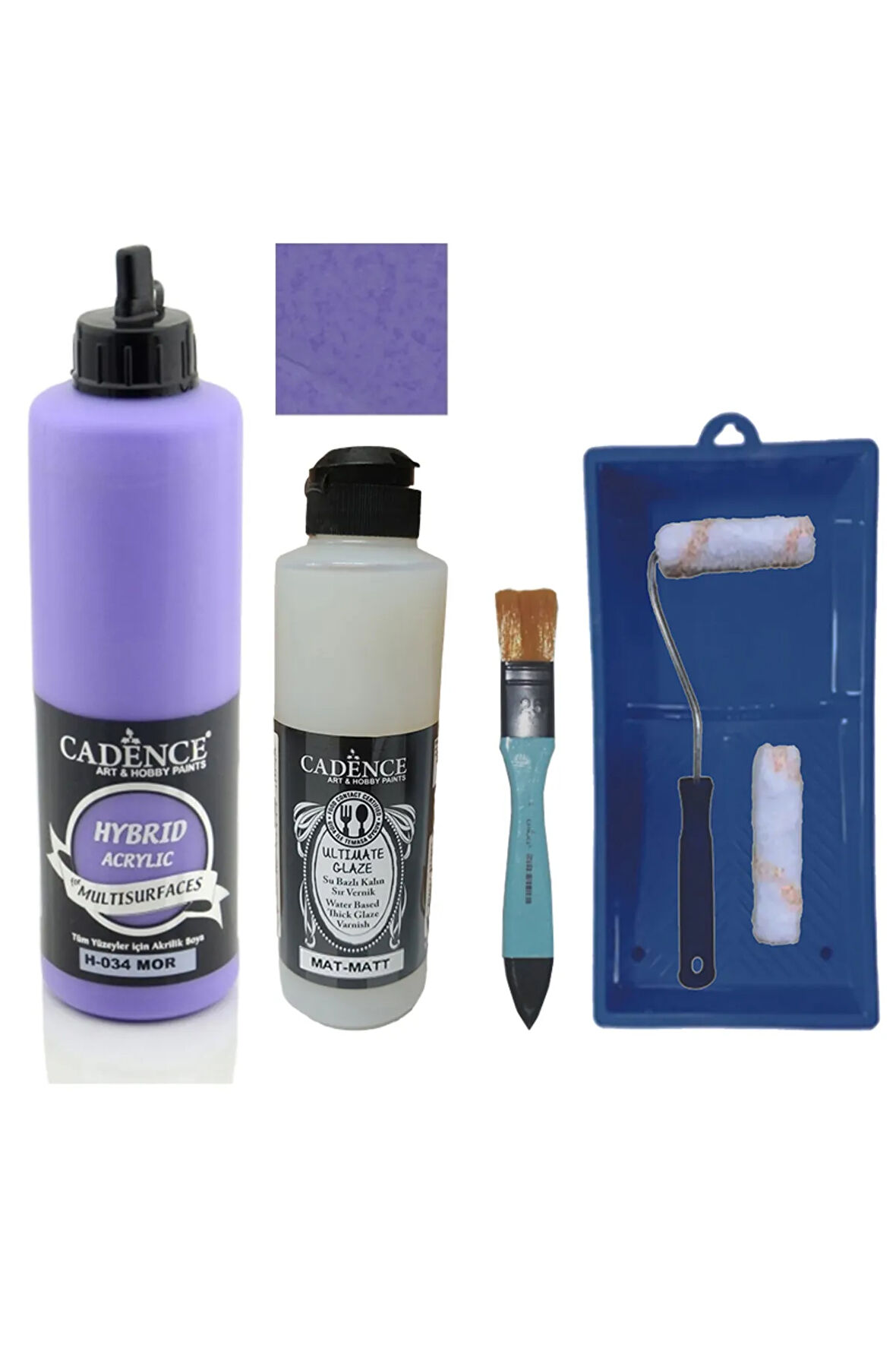 Mobilya Boyası-Cadence Multisurface H-034 Mor 500Ml Ultimate Vernik Mat 250Ml Saten Rulo Set