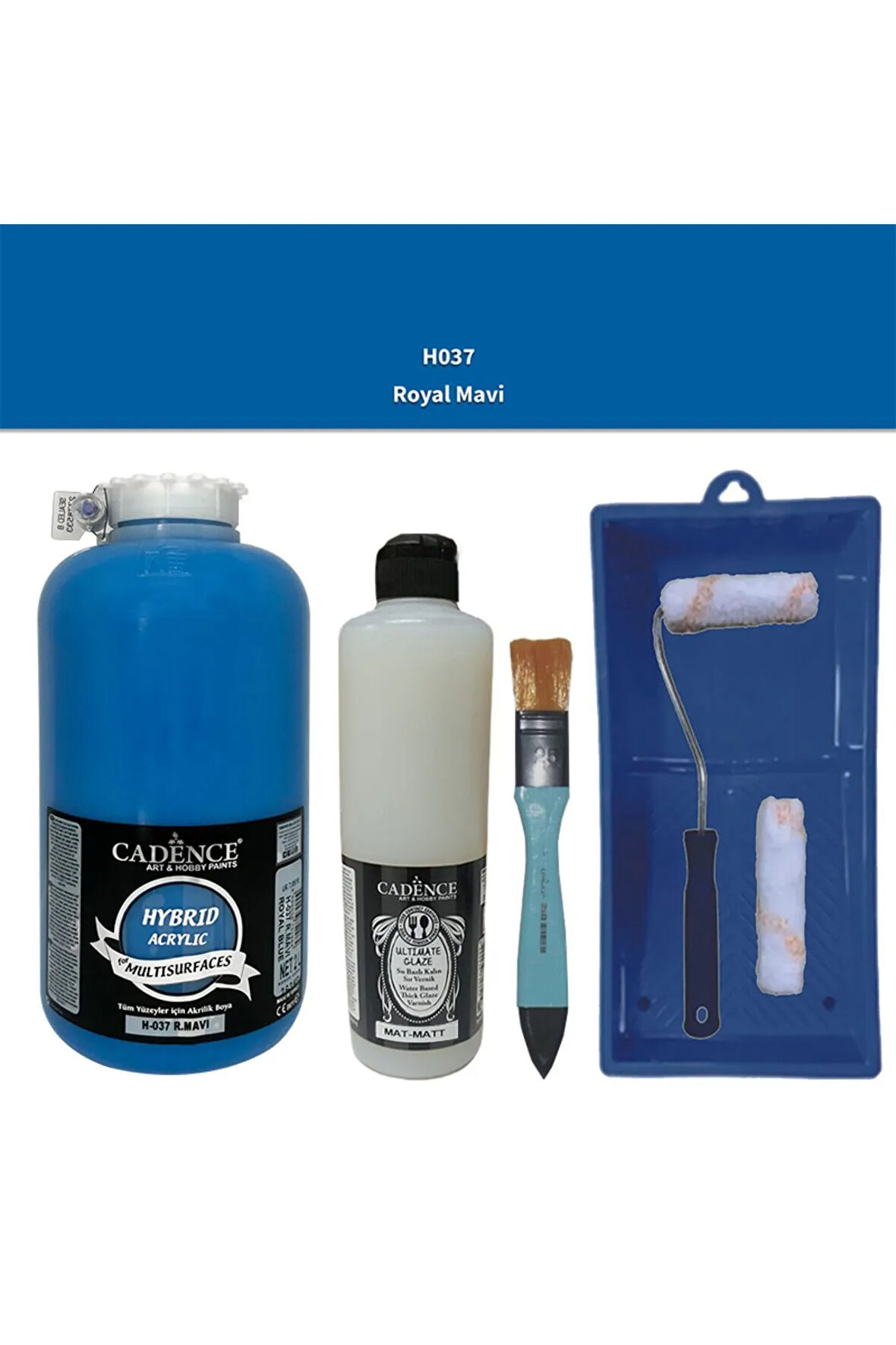 Mobilya Boyası-Cadence Multisurface H-037 R.Mavi 2000Ml Ultimate Vernik Mat 500Ml Saten Rulo Set
