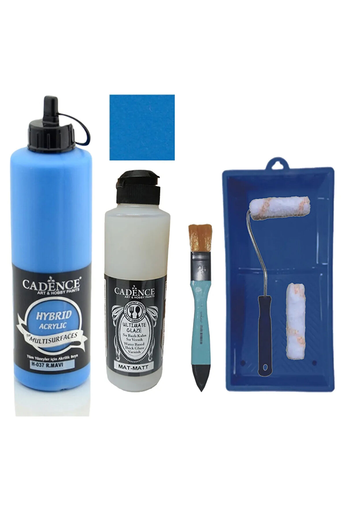 Mobilya Boyası-Cadence Multisurface H-037 R.Mavi 500Ml Ultimate Vernik Mat 250Ml Saten Rulo Set