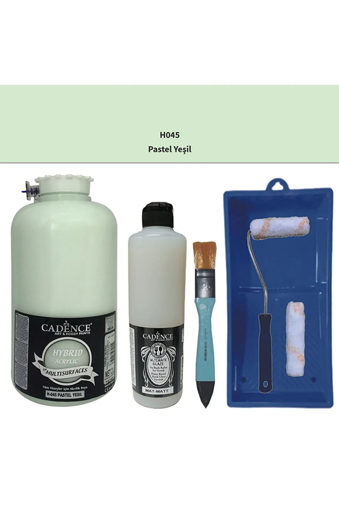 Mobilya Boyası-Cadence Multisurface H-045 Pastel Yeşil 2000Ml Ultimate Vernik Mat 500Ml SatenRuloSet