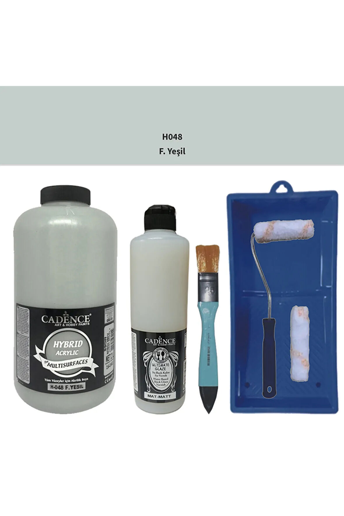 Mobilya Boyası-Cadence Multisurface H-048 F.Yeşil 2000Ml Ultimate Vernik Mat 500Ml Saten Rulo Set