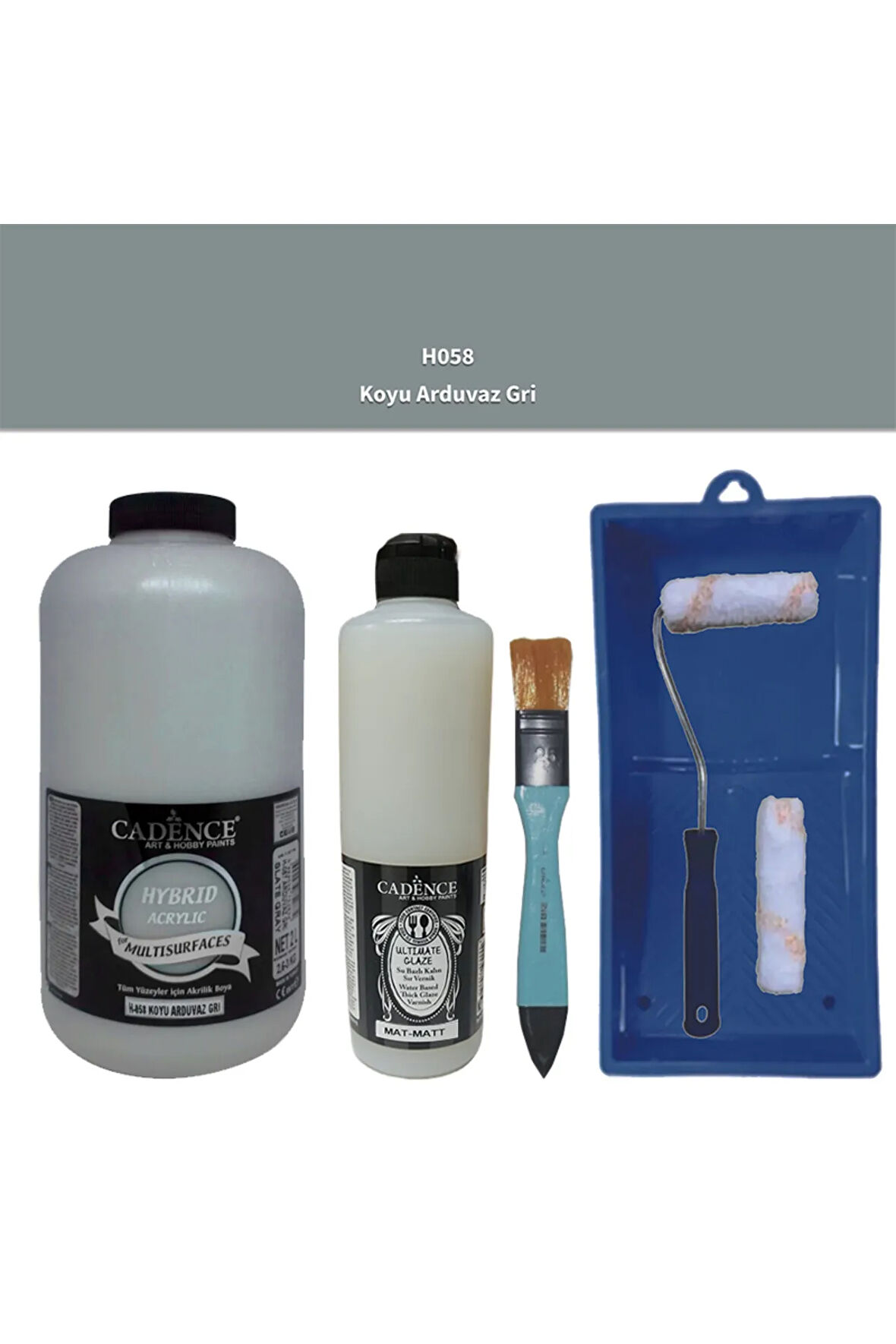 Mobilya Boyası-Cadence Multisurface H-058 K.Arduvaz Gri 2000Ml Ultimate Vernik Mat 500Ml SateRuloSet