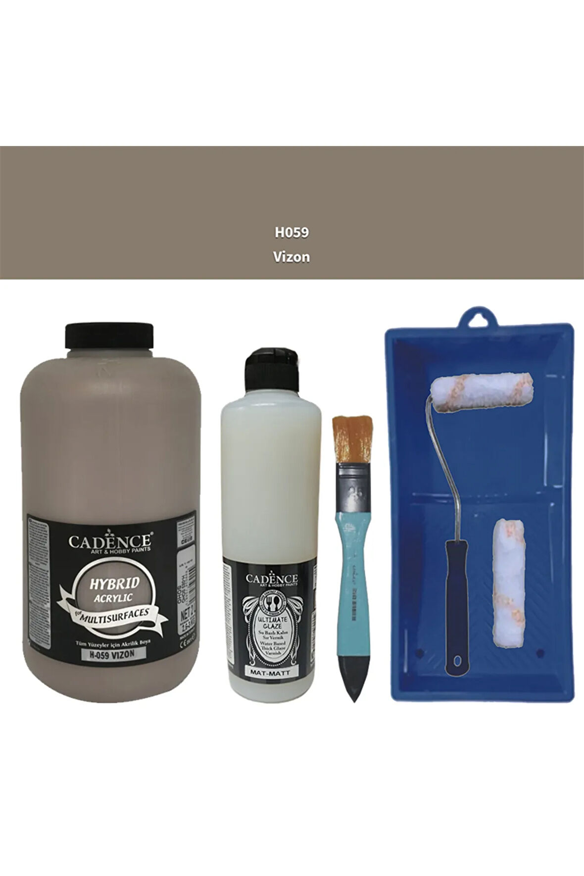 Mobilya Boyası-Cadence Multisurface H-059 Vizon 2000Ml Ultimate Vernik Mat 500Ml Saten Rulo Set
