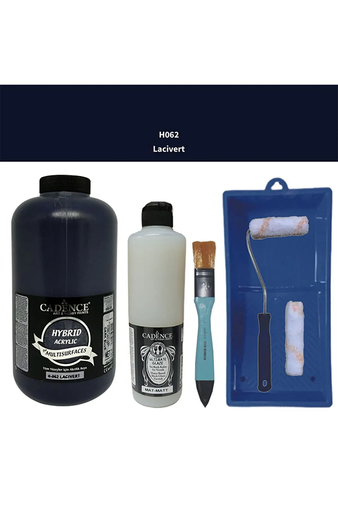 Mobilya Boyası-Cadence Multisurface H-062 Lacivert 2000Ml Ultimate Vernik Mat 500Ml Saten Rulo Set
