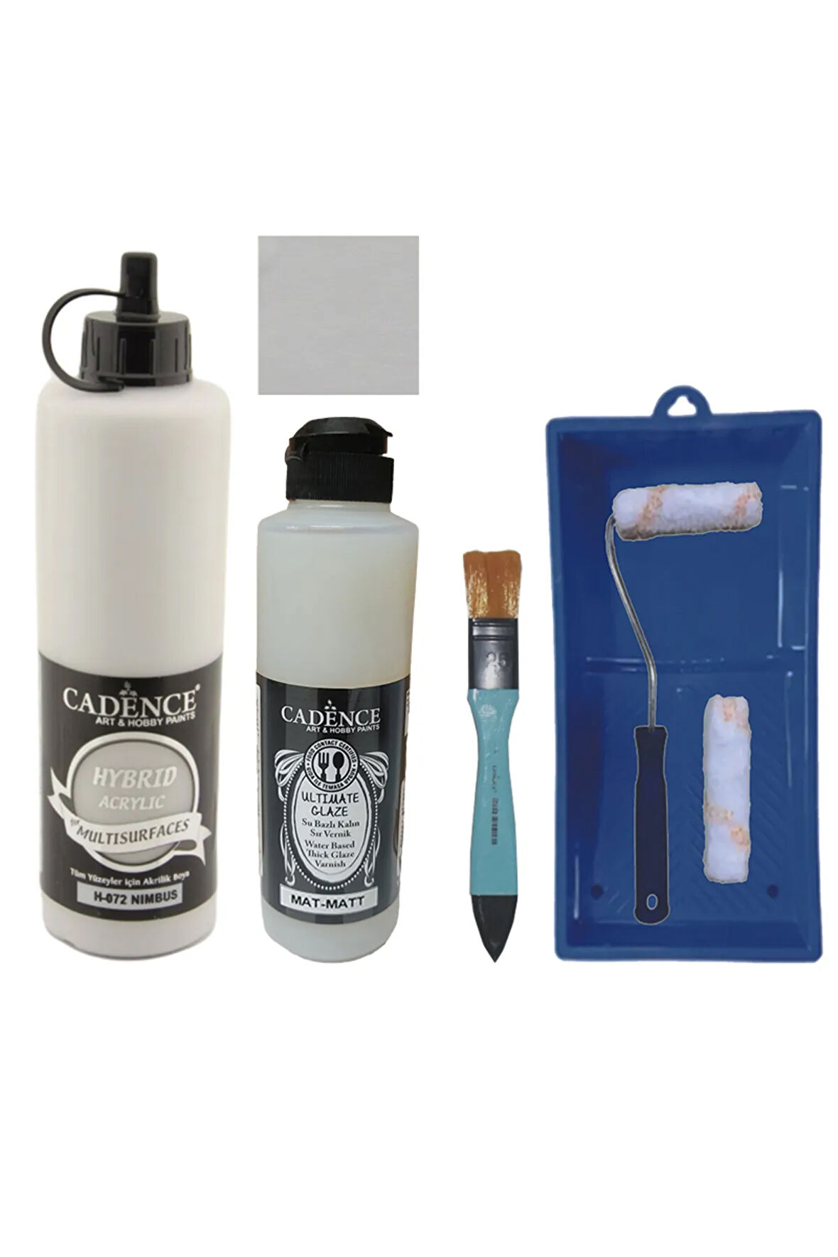 Mobilya Boyası-Cadence Multisurface H-072 Nımbus 500Ml Ultimate Vernik Mat 250Ml Saten Rulo Set