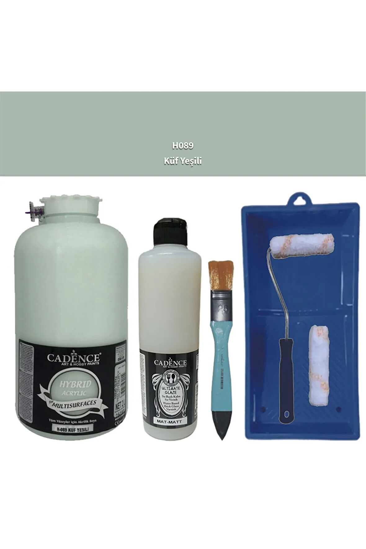 Mobilya Boyası-Cadence Multisurface H-089 Küf Yeşili 2000Ml Ultimate Vernik Mat 500Ml Saten Rulo Set