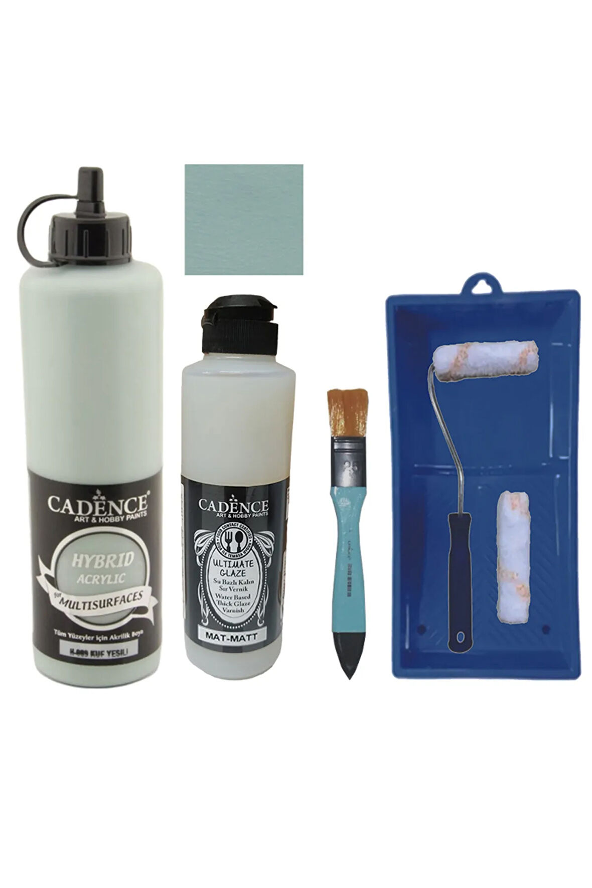Mobilya Boyası-Cadence Multisurface H-089 Küf Yeşili 500Ml Ultimate Vernik Mat 250Ml Saten Rulo Set
