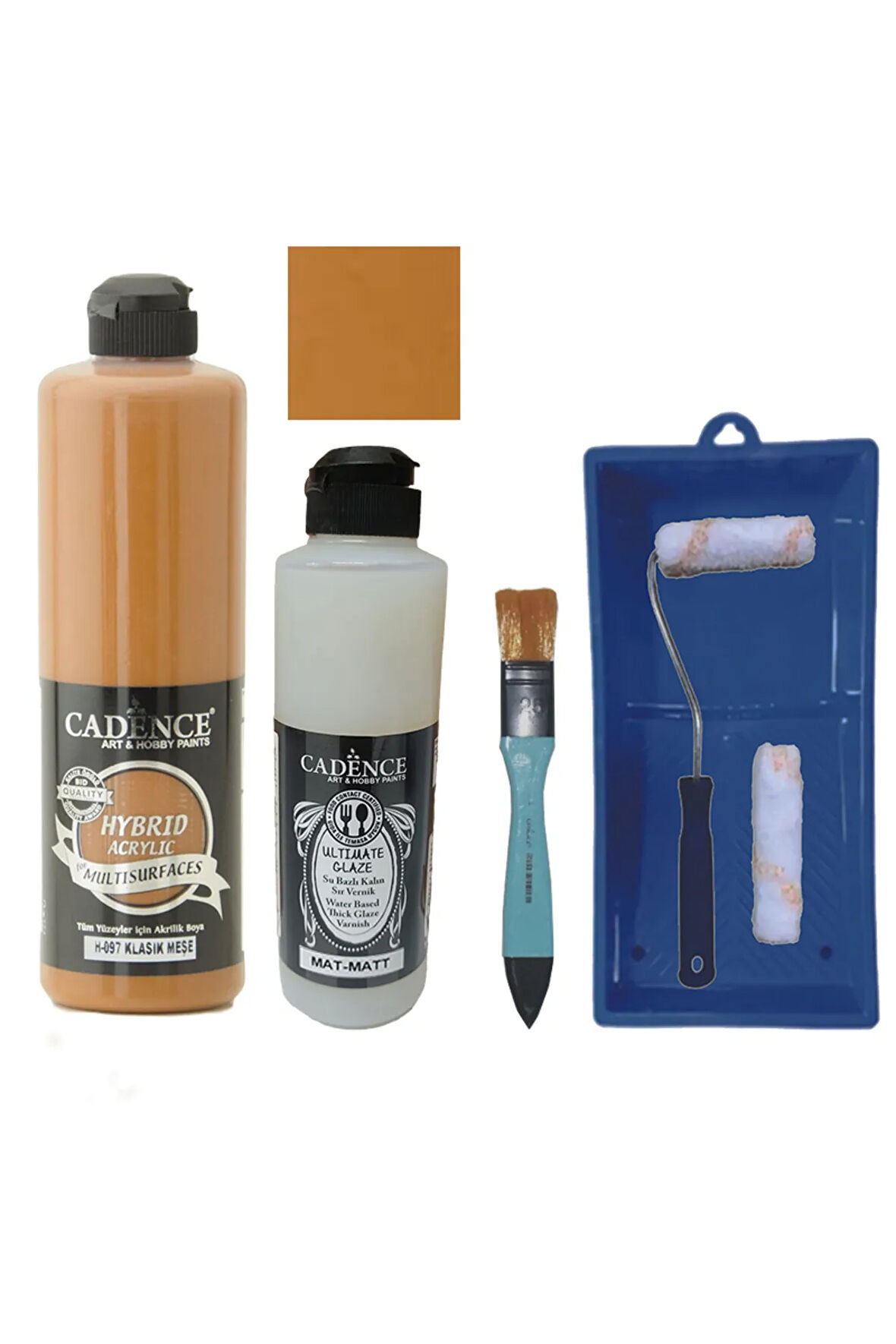 Mobilya Boyası- Multisurface H-097 Klasik Meşe 500ml Ultimate Vernik Mat 250ml Saten Rulo Set