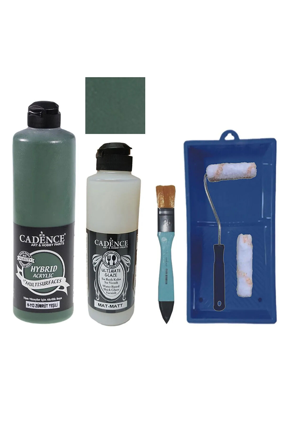 Mobilya Boyası-Cadence Multisurface H-113 Zümrüt Yeşili 500Ml Ultimate Vernik Mat 250Ml SatenRuloSet