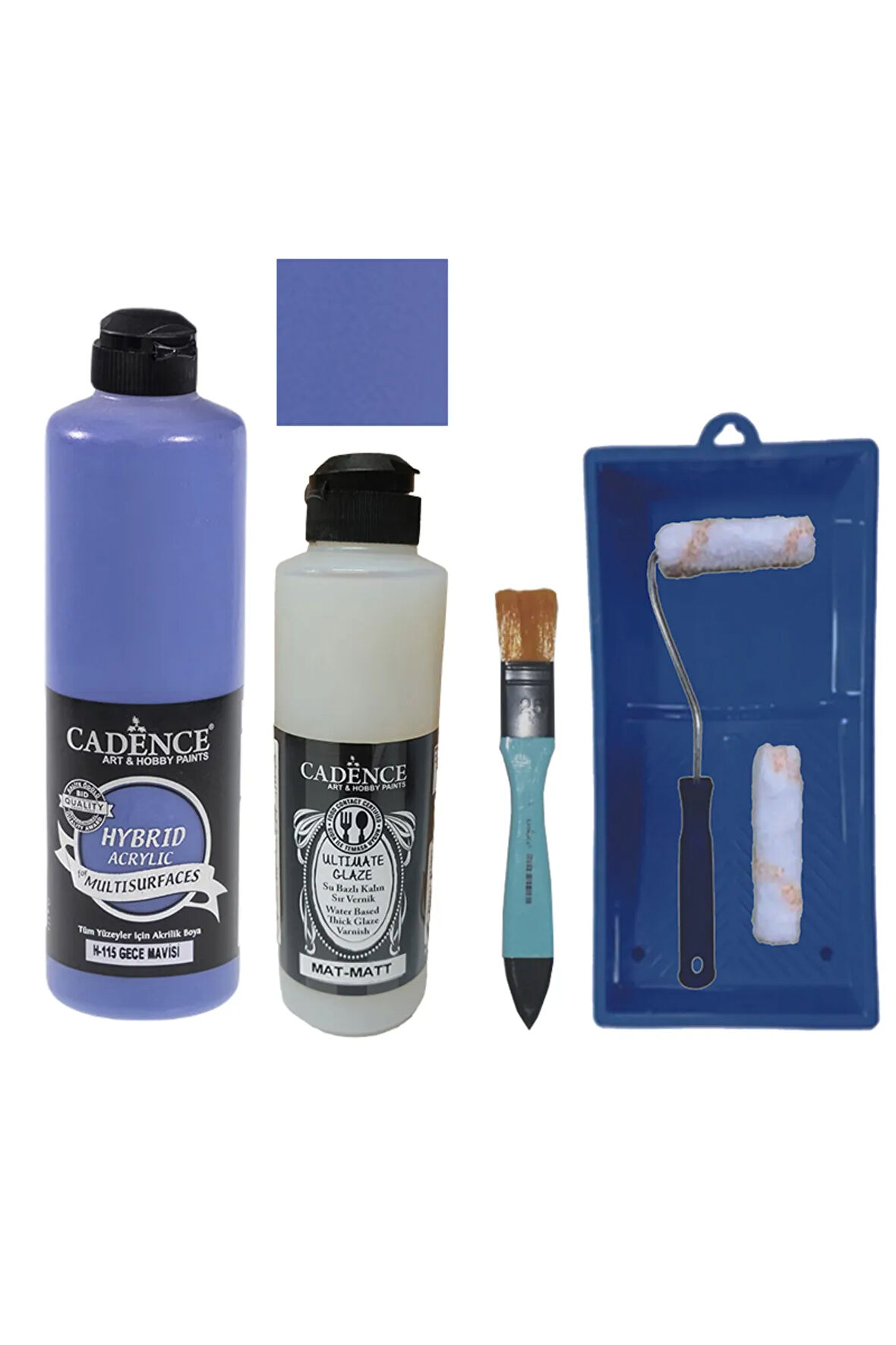 Mobilya Boyası-Cadence Multisurface H-115 Gece Mavisi 500Ml Ultimate Vernik Mat 250Ml Saten Rulo Set