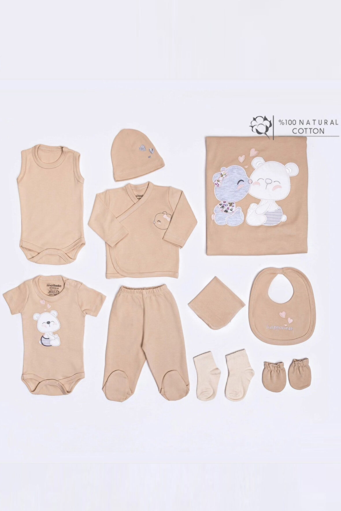 Ayı Desenli Kız Bebek Hastane Çıkışı Bebek Kıyafetleri Yenidoğan Hastane Çıkış Seti 10 lu Kutulu