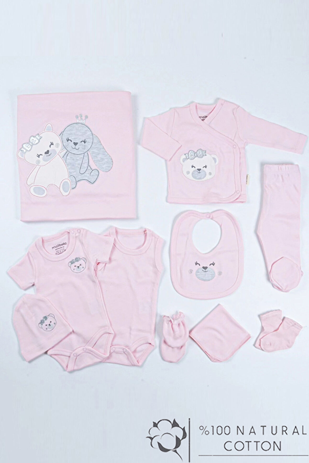 Kedi Desenli Kutulu Kız Bebek Hastane Çıkışı Bebek Kıyafetleri Yenidoğan Hastane Çıkış Seti 10 lu 