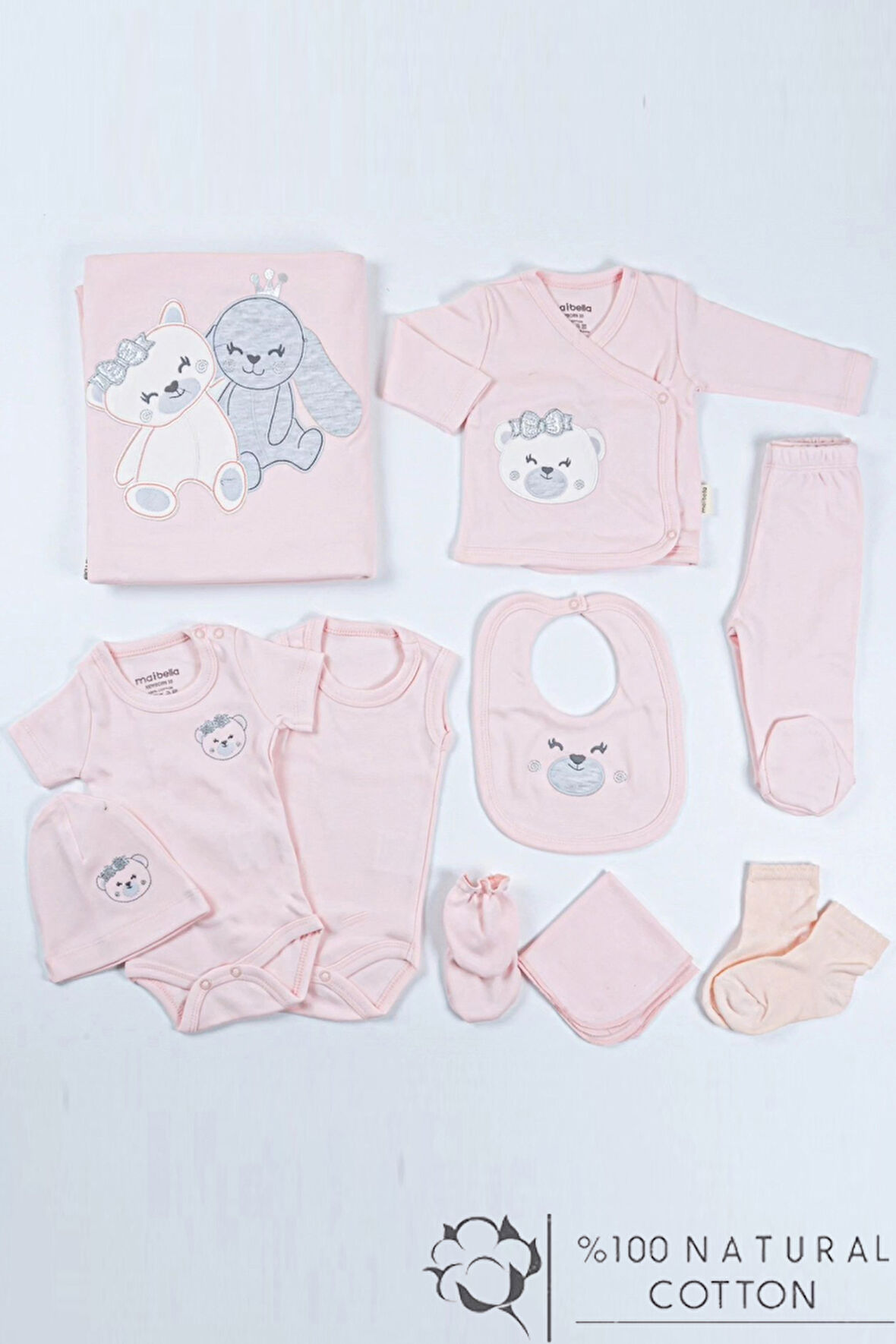 Kedi Desenli Kutulu Kız Bebek Hastane Çıkışı Bebek Kıyafetleri Yenidoğan Hastane Çıkış Seti 10 lu 