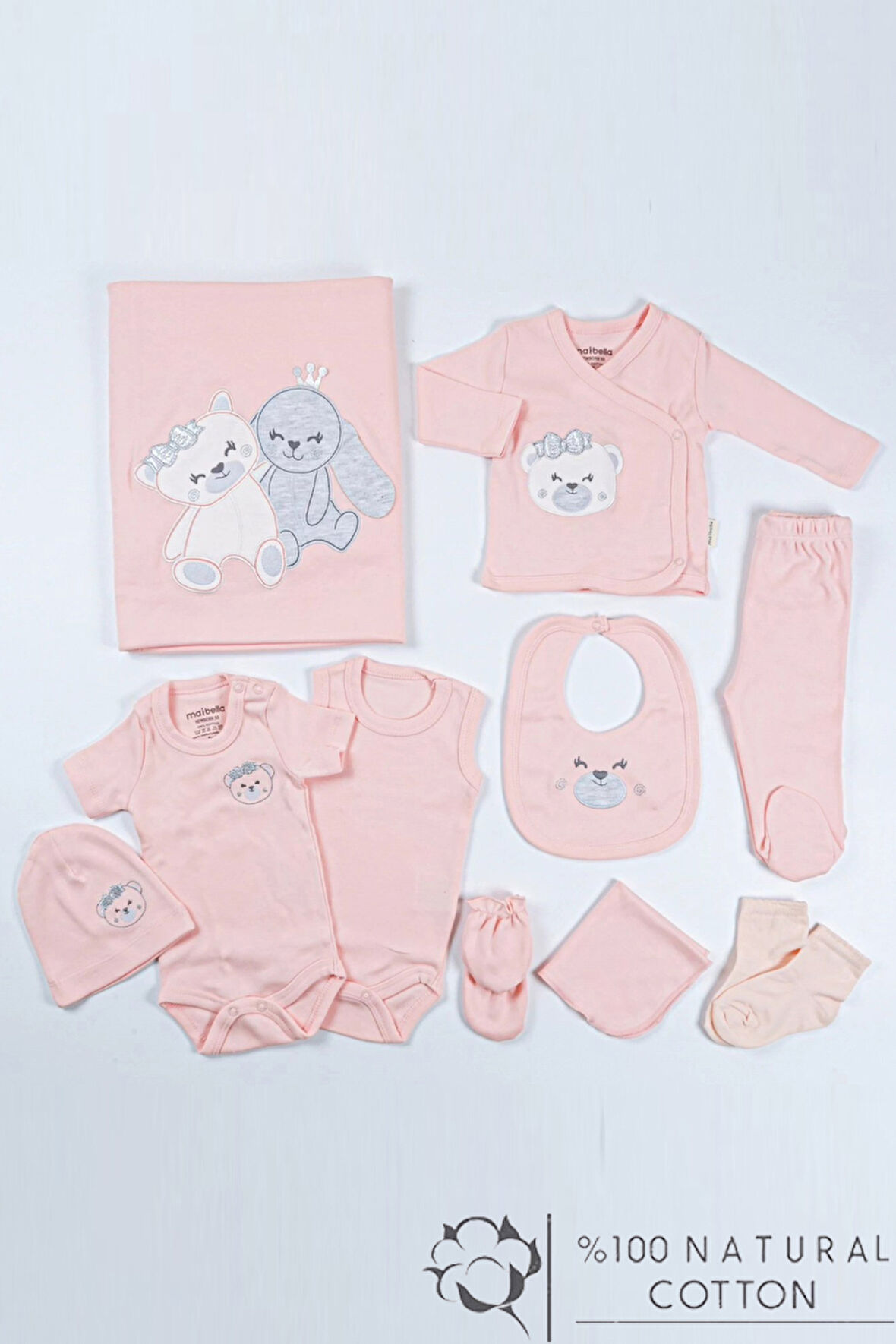 Kedi Desenli Kutulu Kız Bebek Hastane Çıkışı Bebek Kıyafetleri Yenidoğan Hastane Çıkış Seti 10 lu 