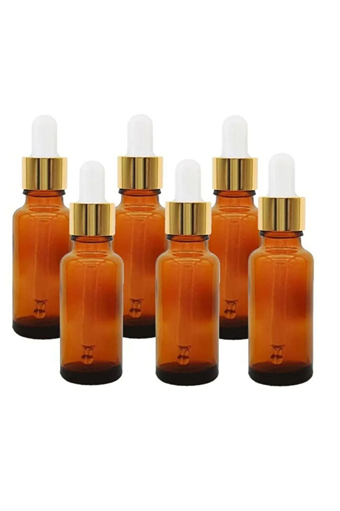 Altın/Beyaz Cam Pipetli 30ml Amber Cam Şişeler 6 Adet