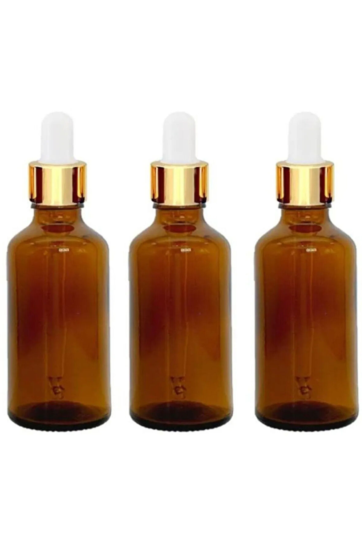 Altın/Beyaz Cam Pipetli 50ml Amber Cam Şişeler 3 Adet