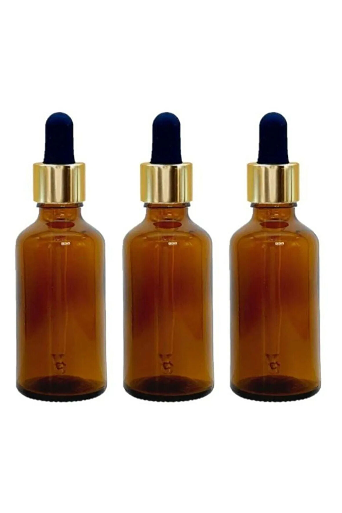Altın/Siyah Cam Pipetli 50ml Amber Cam Şişeler 3 Adet