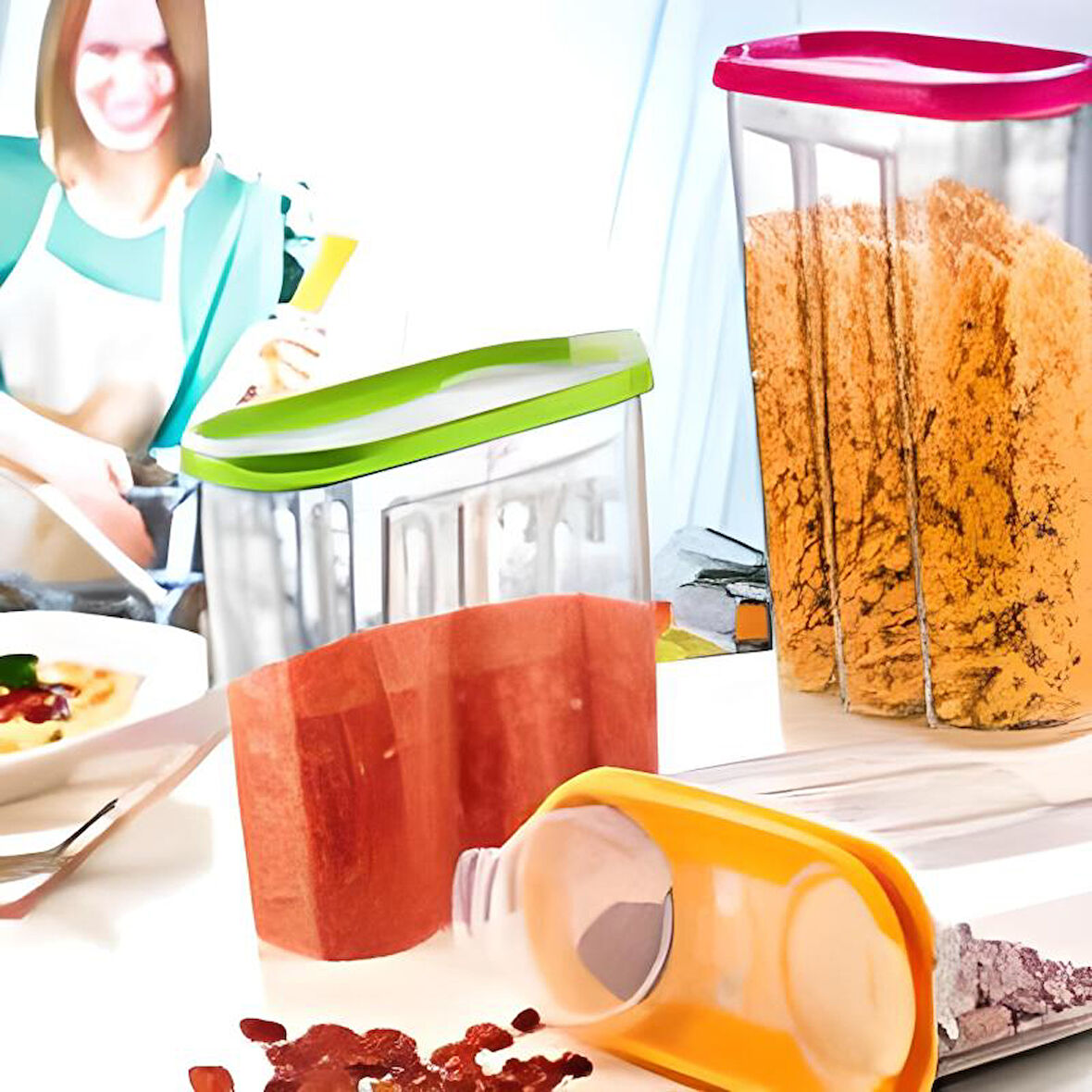 2 Kapaklı Ölçekli Erzak Kuru Gıda Saklama Kutusu Kabı - 1,7 Litre - SA935