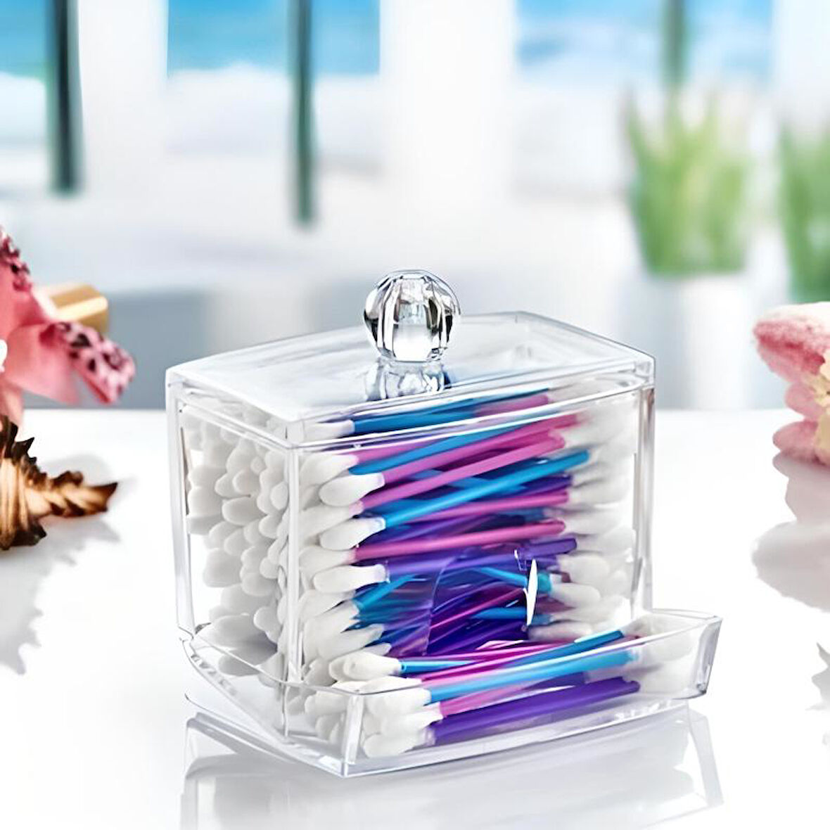 Şeffaf Kapaklı Kulak Temizleme Çubuğu Organizatörü Saklama Kutusu