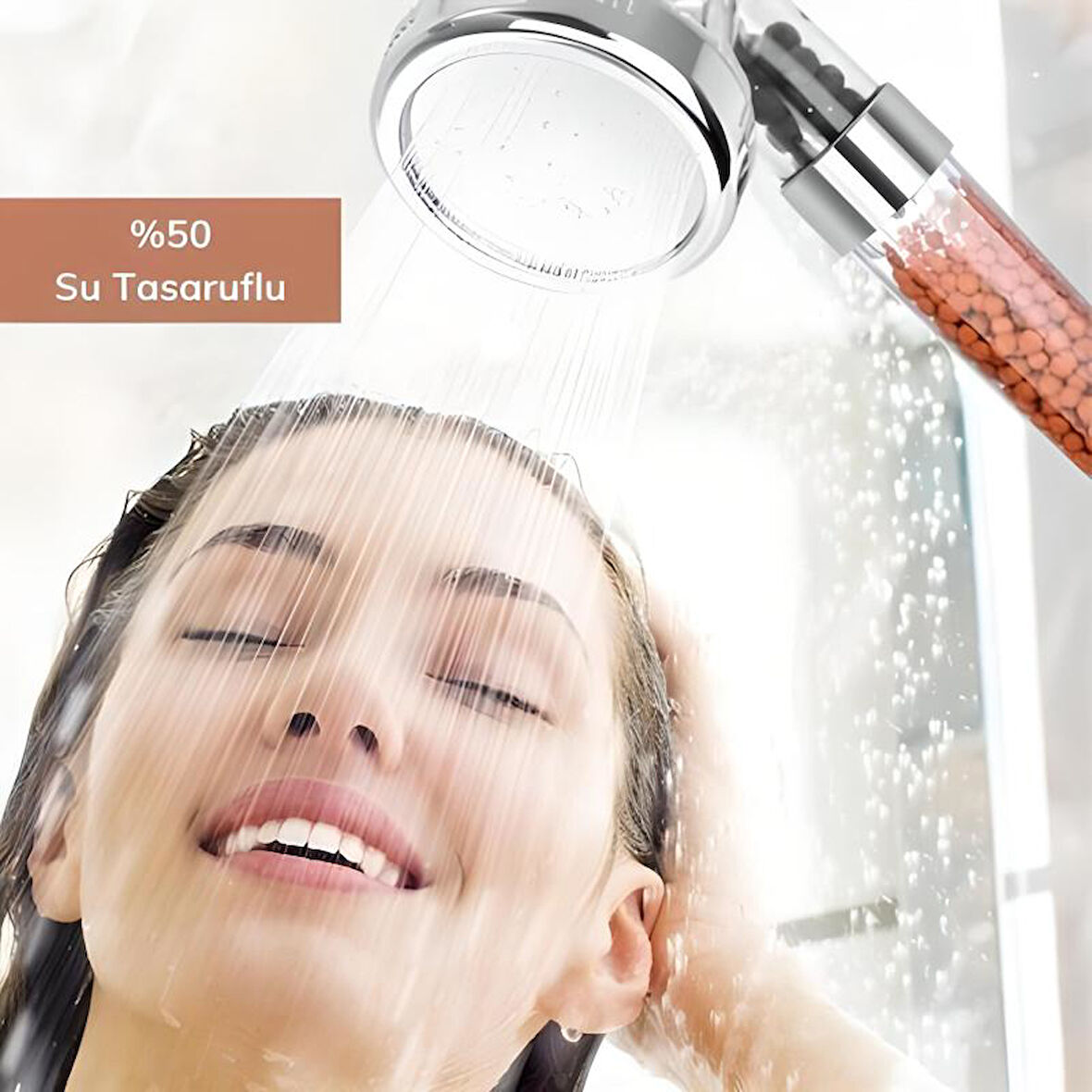 %50 Su Tasarruflu ve Arıtmalı Doğal Taşlı Banyo El Duş Başlığı