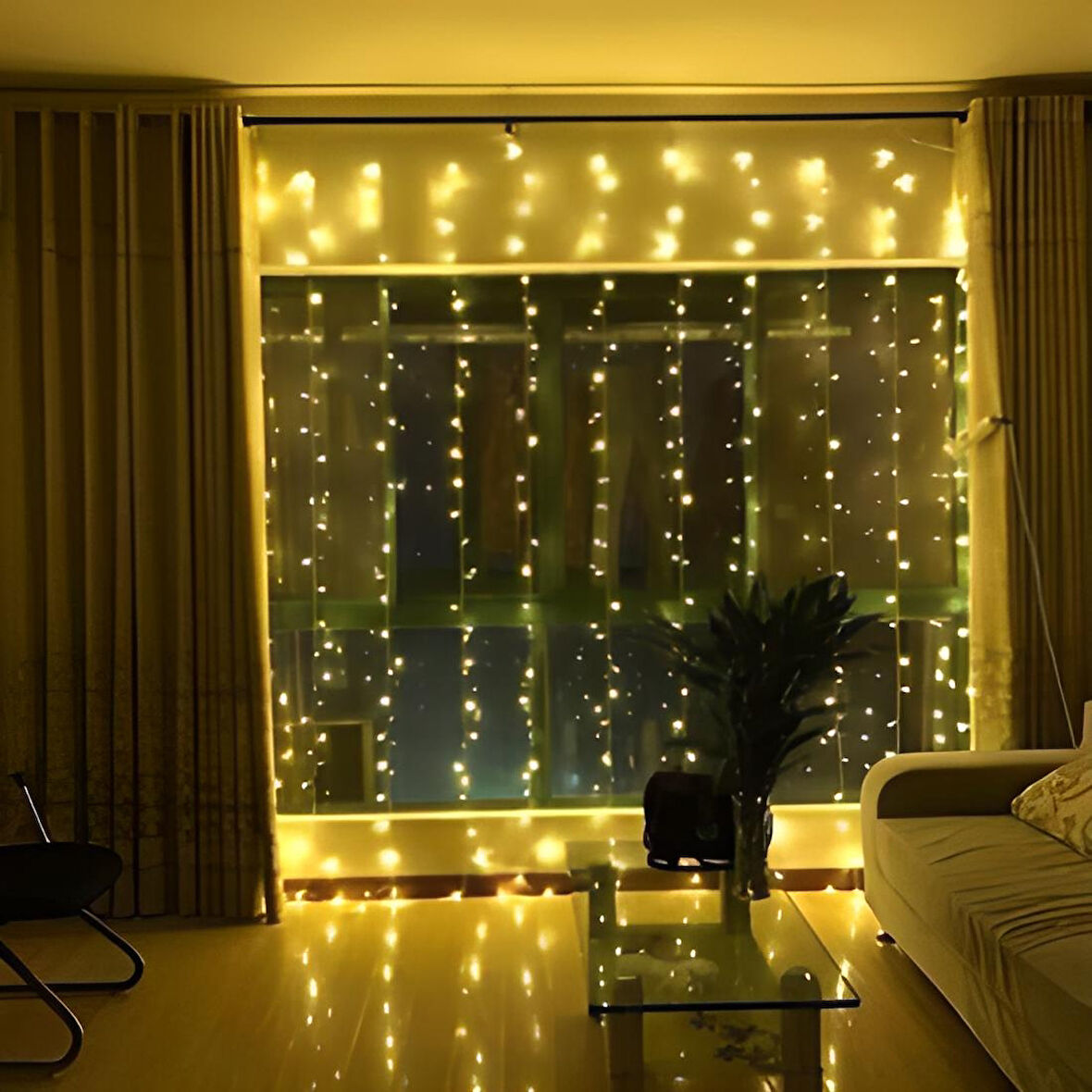 8 Fonksiyonlu 200 Led 10 Saçak Şerit Led 2x2 Perde İp Led (Gün Işığı)