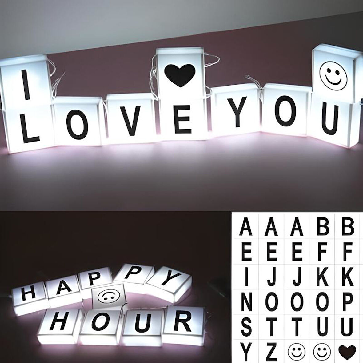 10lu Lightbox Işıklı Harf Mesaj Panosu Dekoratif Harf Işık Zinciri