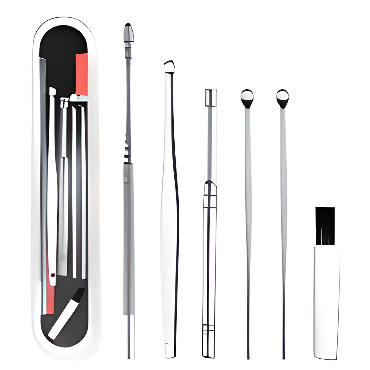 6 Parça Paslanmaz Çelik Kulak Balmumu Toplayıcı Çıkarıcı Temizleyici Bakımı Çubuk Seti