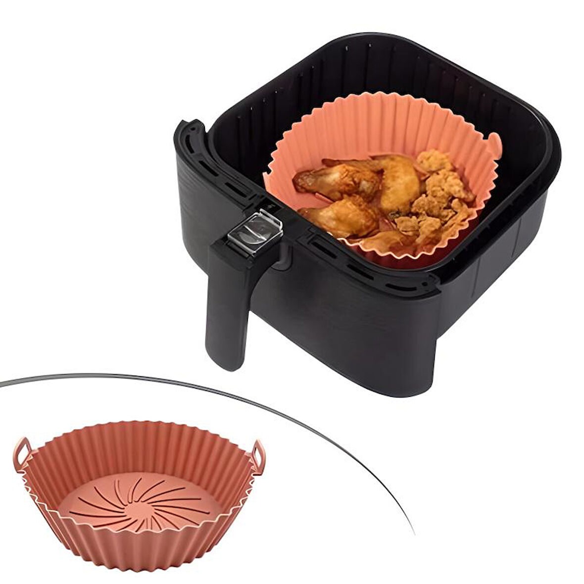 Renkli Isıya Dayanıklı Yıkanılabilir Silikon Fırın Ve Airfryer Yuvarlak Model Pişirme Matı Vizon