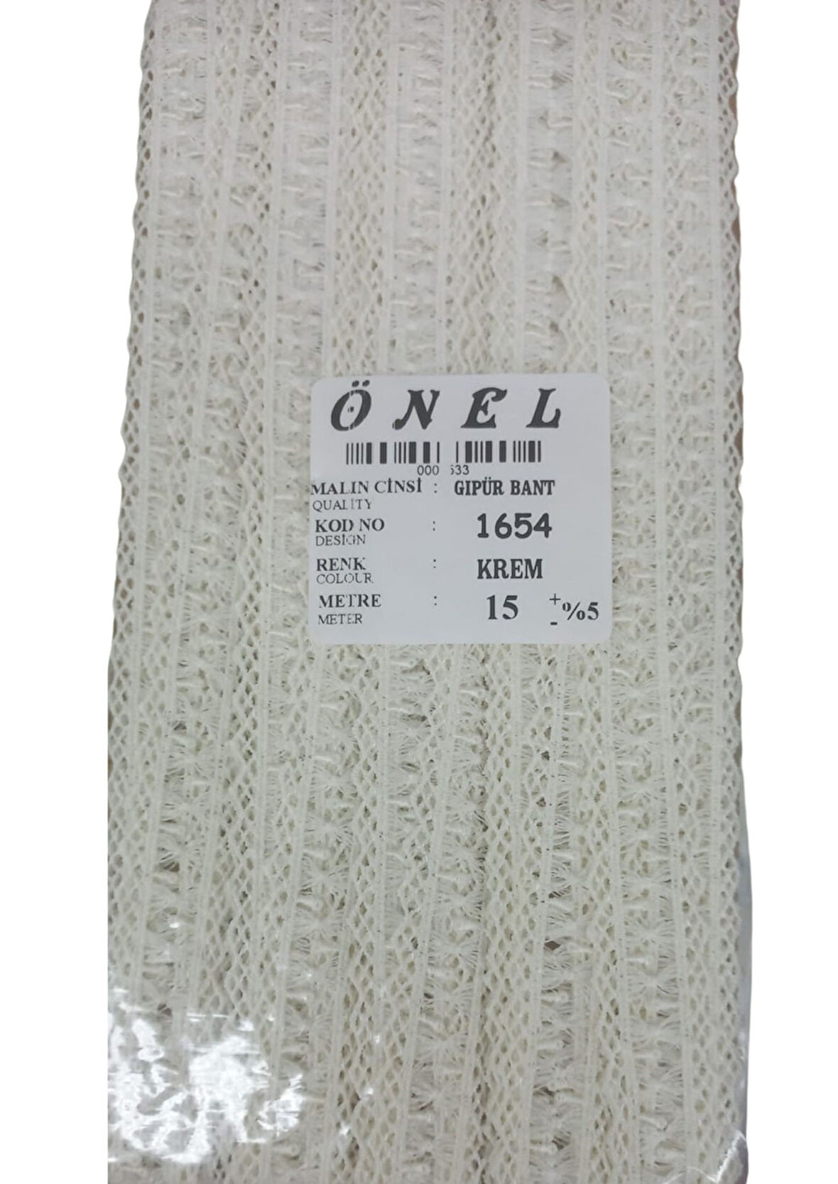 Dantel Polyester Güpür Bant Krem 15 Metre En 3 cm ON-1654-K