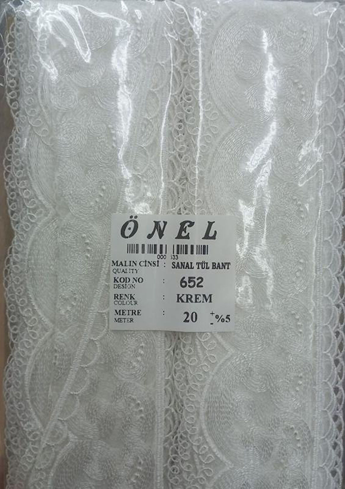 Dantel Polyester Sanal Tül Bant Krem 20 Metre En 6 cm ON-652-KR