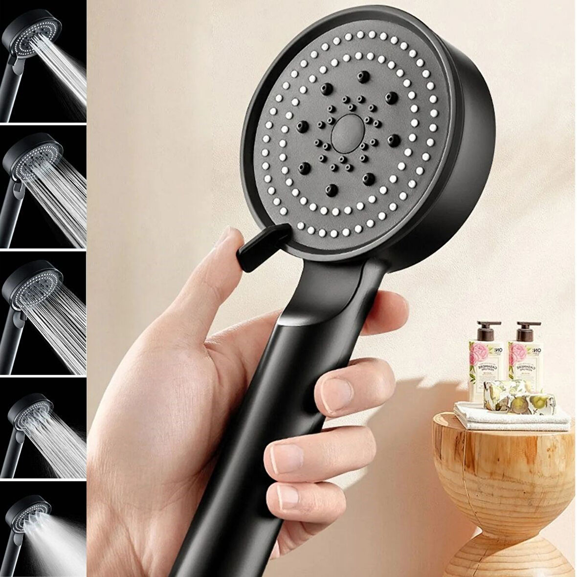 BUFFER® 5 Fonksiyonlu Yüksek Basınçlı Ayarlanabilir Siyah Duş Başlığı