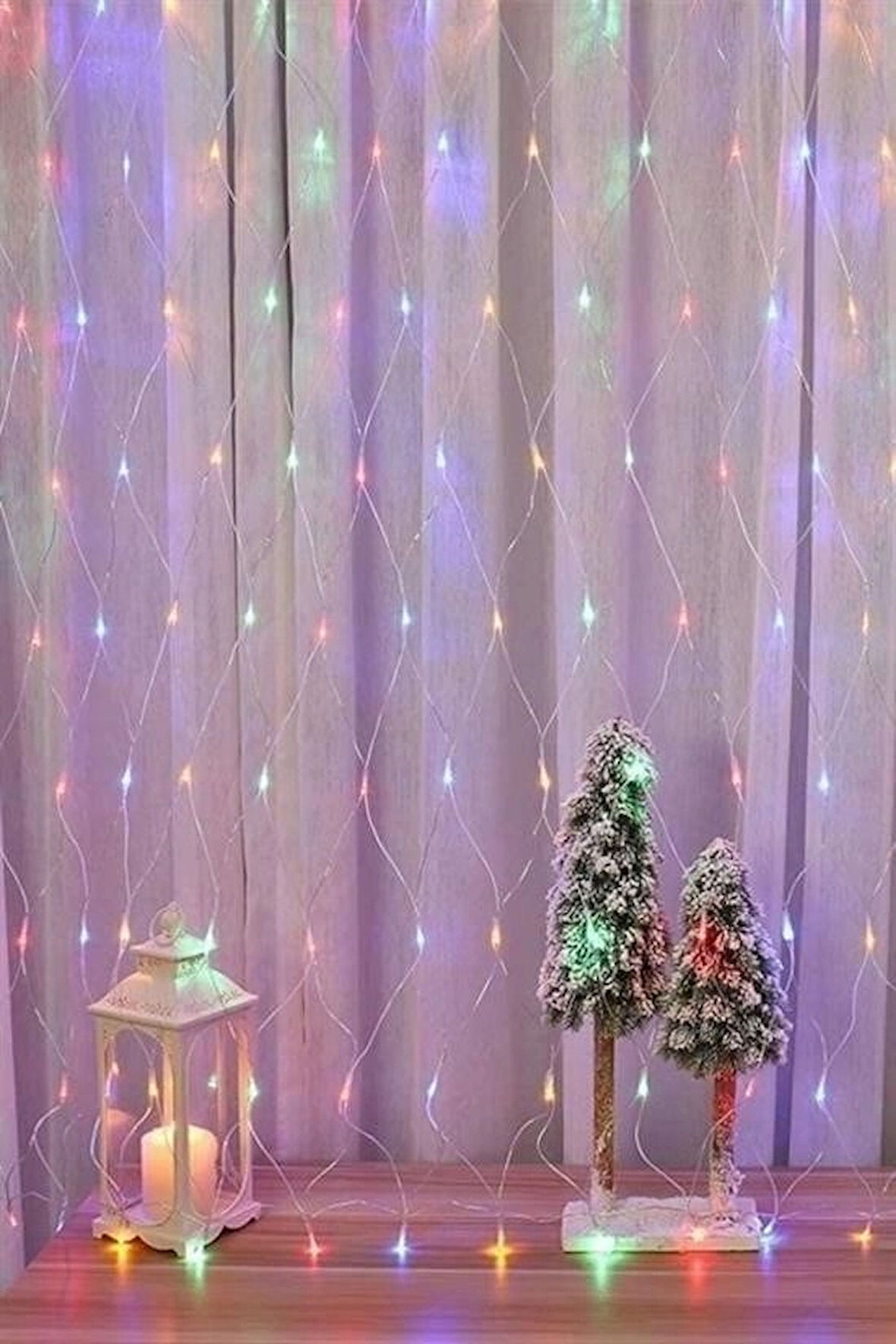 BUFFER® 1x2 Metre Dekoratif File Ağ Perde 192 LED 8 Animasyonlu Farklı Işık Modu RGB Fişli