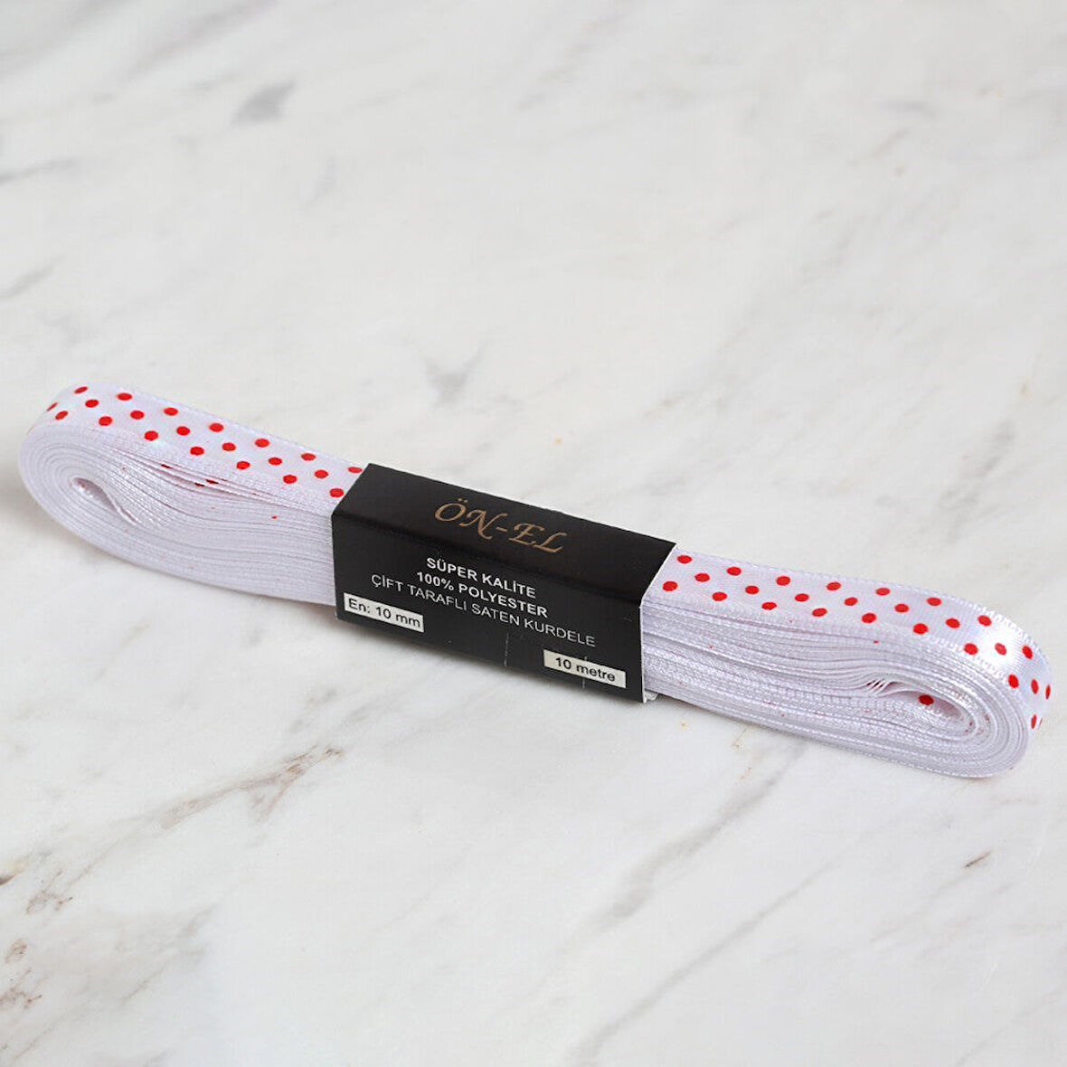 Loren Crafts 1cm 10 mt Beyaz Saten Puantiyeli Kurd