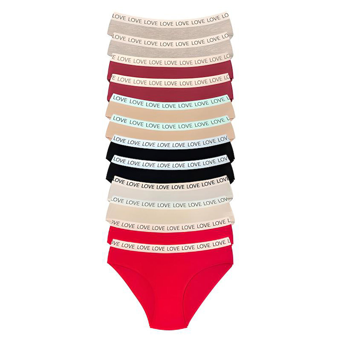 12 Adet Pamuklu Esnek Kadın Slip Bikini Külot Geniş Lastikli Baskılı