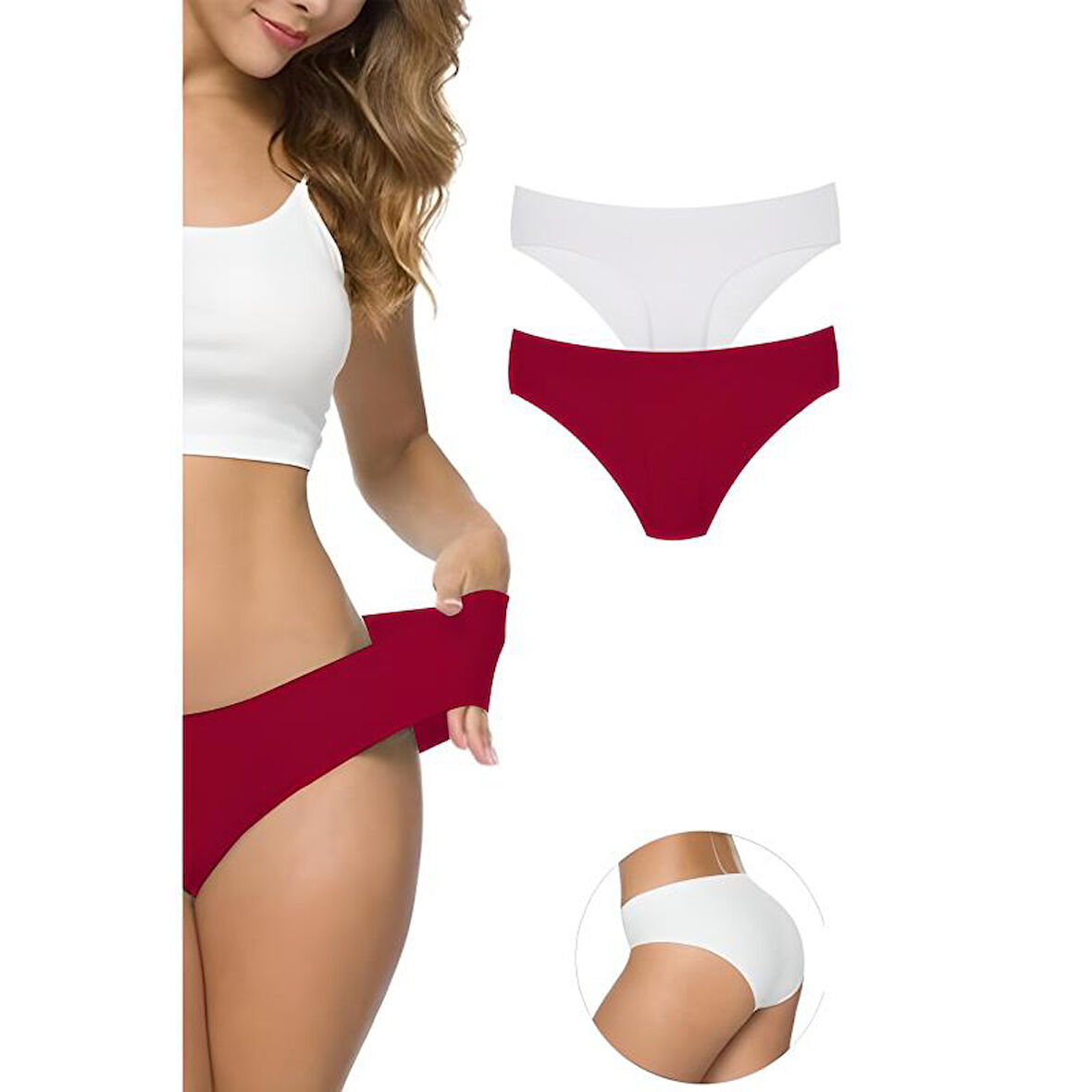 2 Adet Kadın Dikişsiz Lazer Kesim Esnek İz yapmayan Külot S6