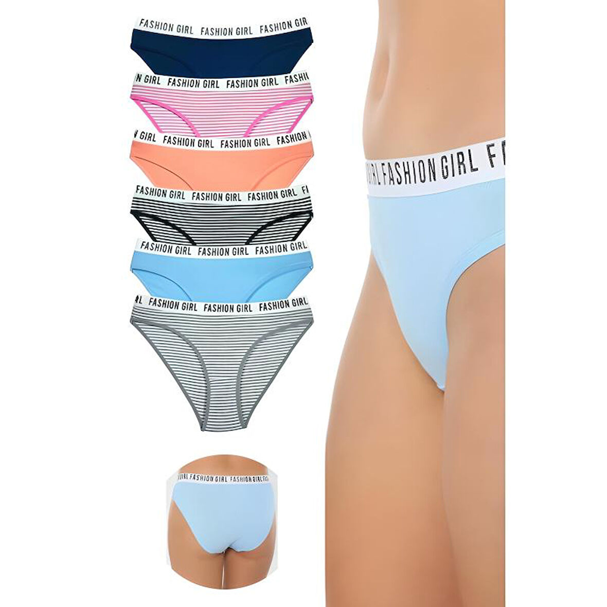 6 Adet Beli Yazılı Lastik Pamuk Kadın Külot