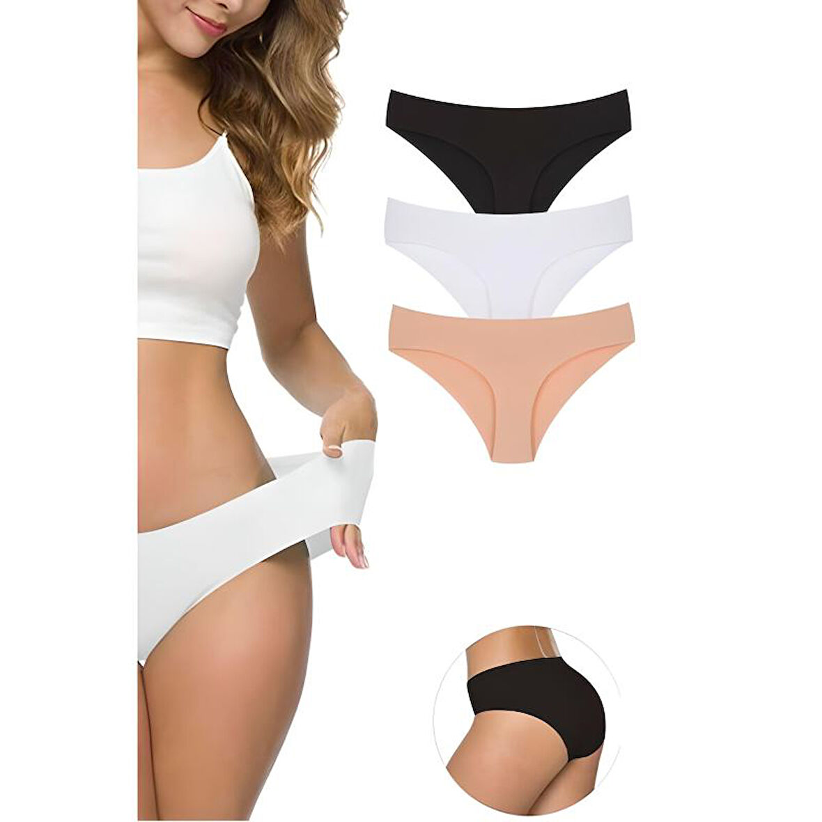 3 Adet Kadın Dikişsiz Lazer Kesim Esnek İz yapmayan Külot S1
