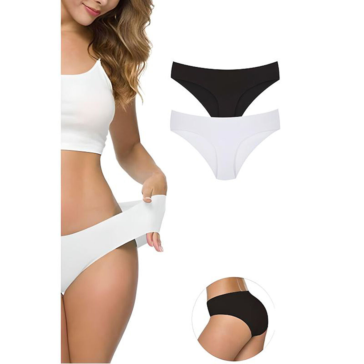 2 Adet Kadın Dikişsiz Lazer Kesim Esnek İz yapmayan Külot S3