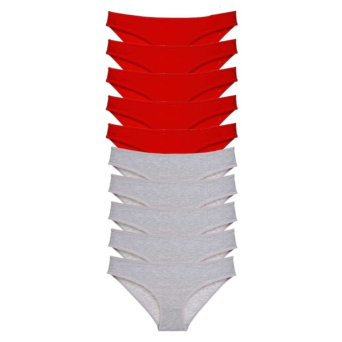 10 adet Süper Eko Set Likralı Kadın Slip Külot Kırmızı Gri