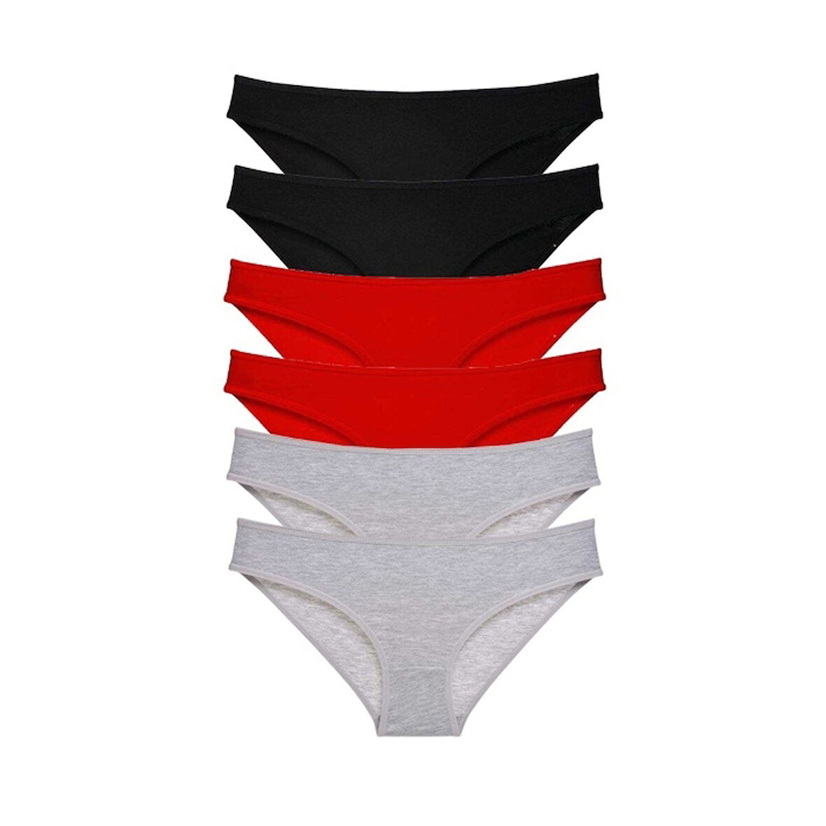 6 adet Süper Eko Set Likralı Kadın Slip Külot Siyah Kırmızı Gri