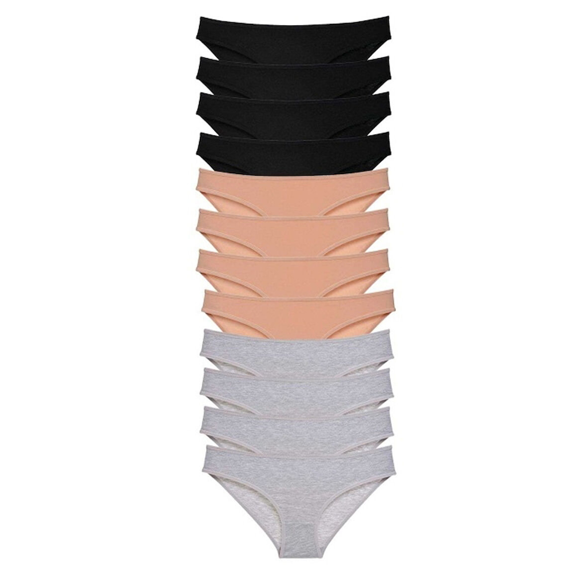 12 adet Süper Eko Set Likralı Kadın Slip Külot Siyah Ten Gri