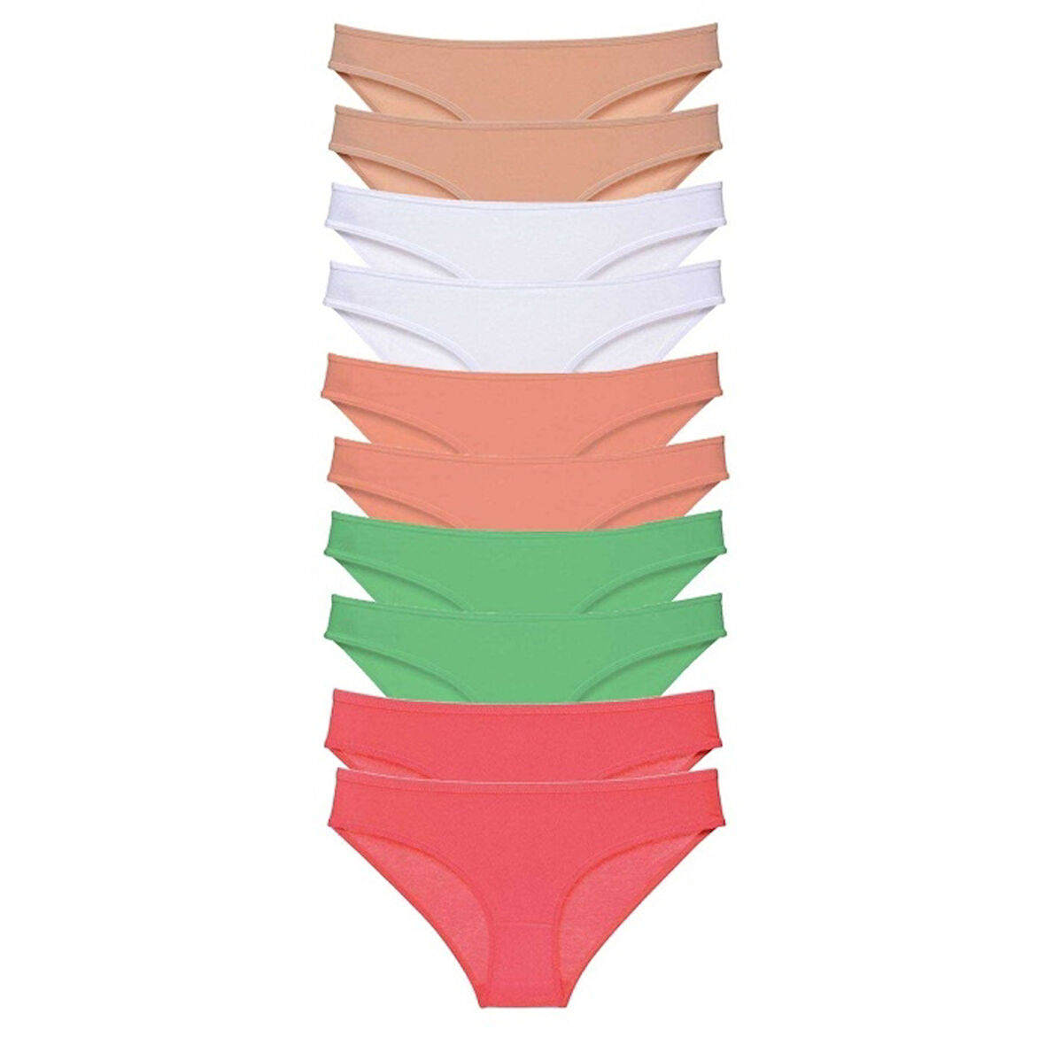 10 adet Süper Eko Set Likralı Kadın Slip Ten Beyaz Pudra Fuşya Mavi