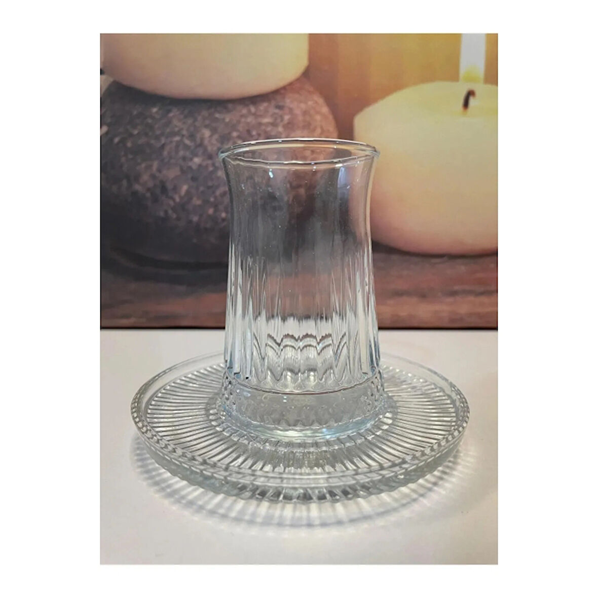 Müge 6'lı Cam Çay Tabağı Çay Tabak Altlığı Royaleks-TG-2023