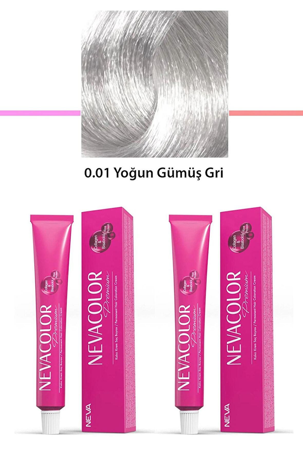 2 li Set Premium 0.01 Yoğun Gümüş Gri - Kalıcı Krem Saç Boyası 2 X 50 g Tüp