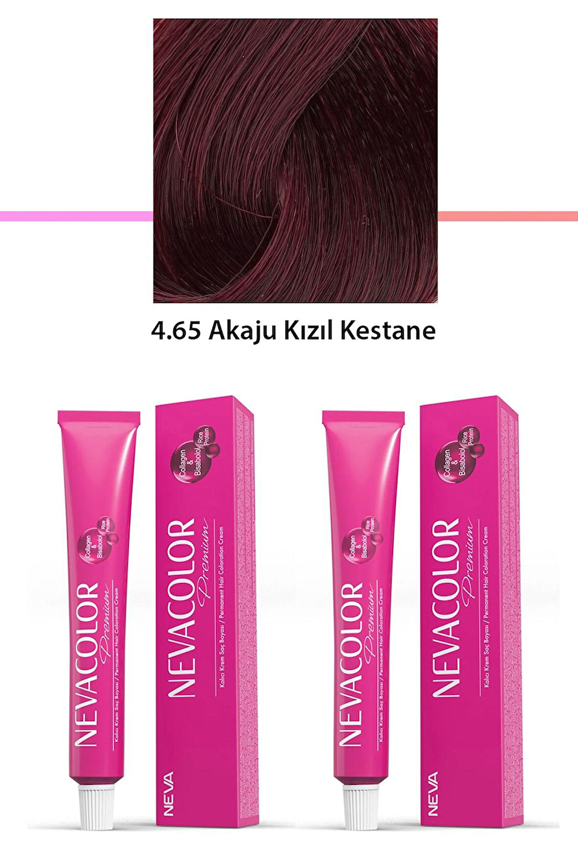 2 li Set Premium 4.65 Akaju Kızıl Kestane - Kalıcı Krem Saç Boyası 2 X 50 g Tüp