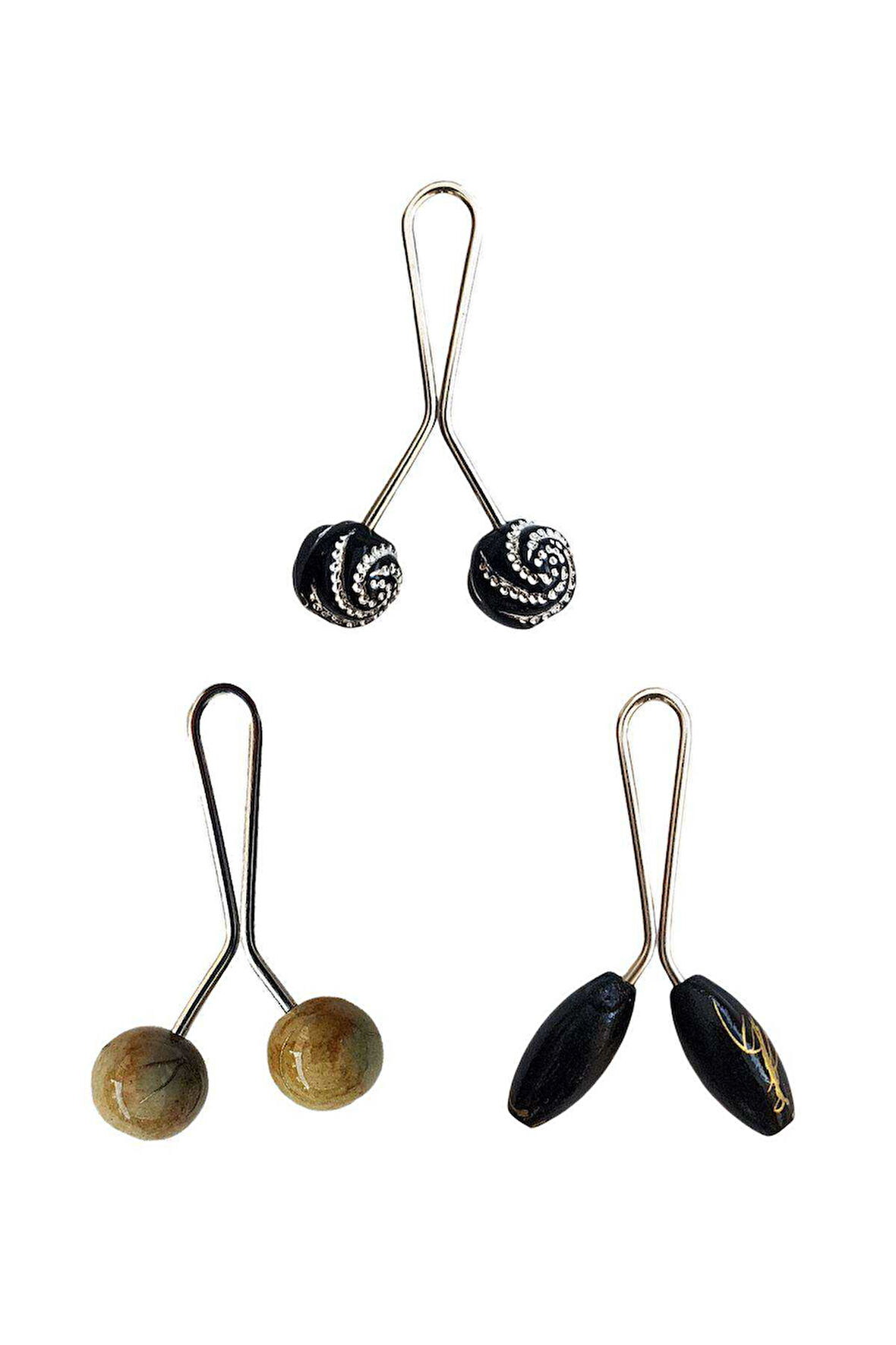 3 Adet Tesettür Eşarp ve Şal Klipsi Hardal Siyah Siyah Desenli