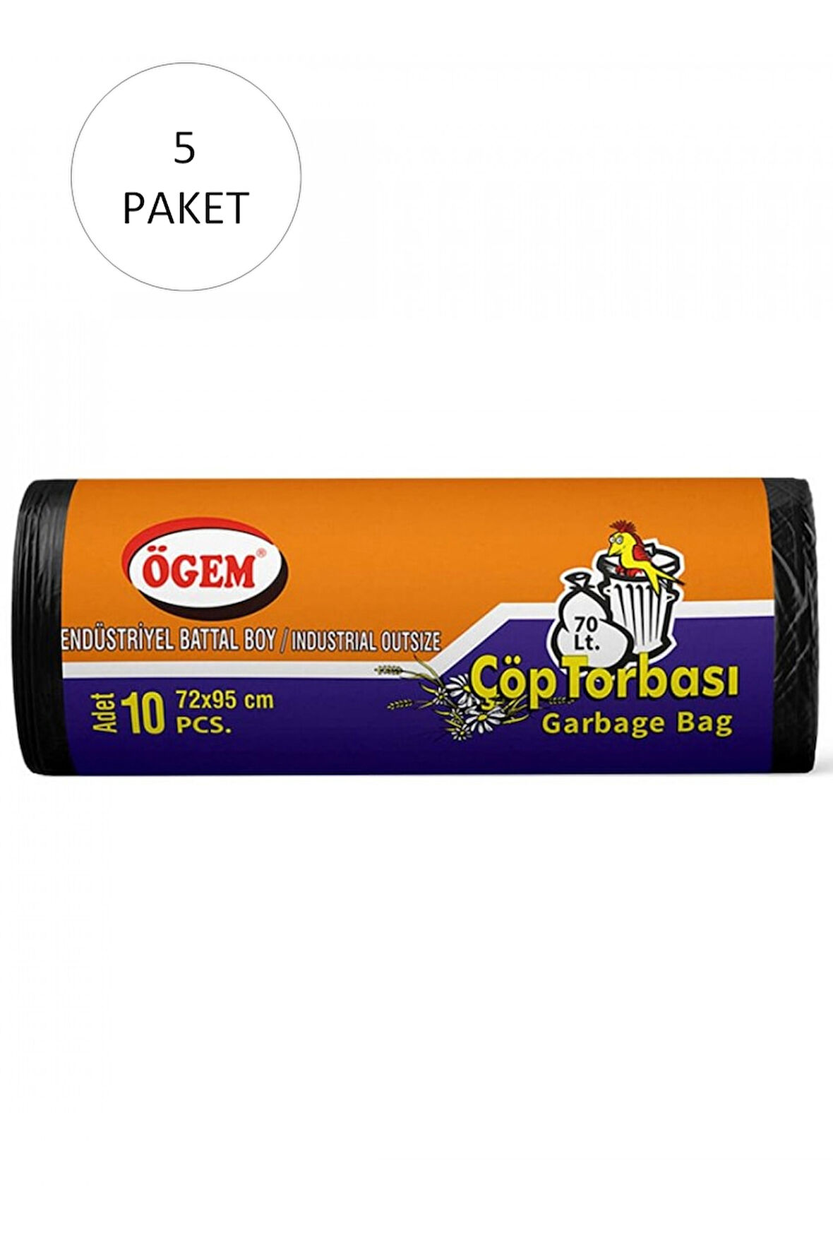 Endüstriyel Battal Boy Çöp Torbası 72 x 95 cm 10 Lu Rulo x 5 Paket = 50 Adet (Siyah)