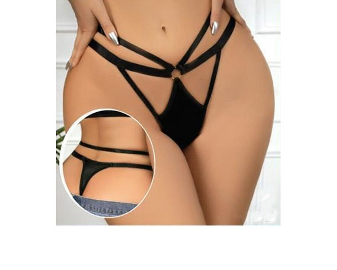 Kadın Fantezi İç Giyim Tanga Külot Perfect Fall D234 Siyah